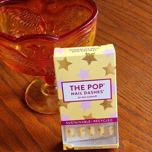 Red Aspen Nail Dashes Star Potential Yellow Gold Glitter Short Squoval New